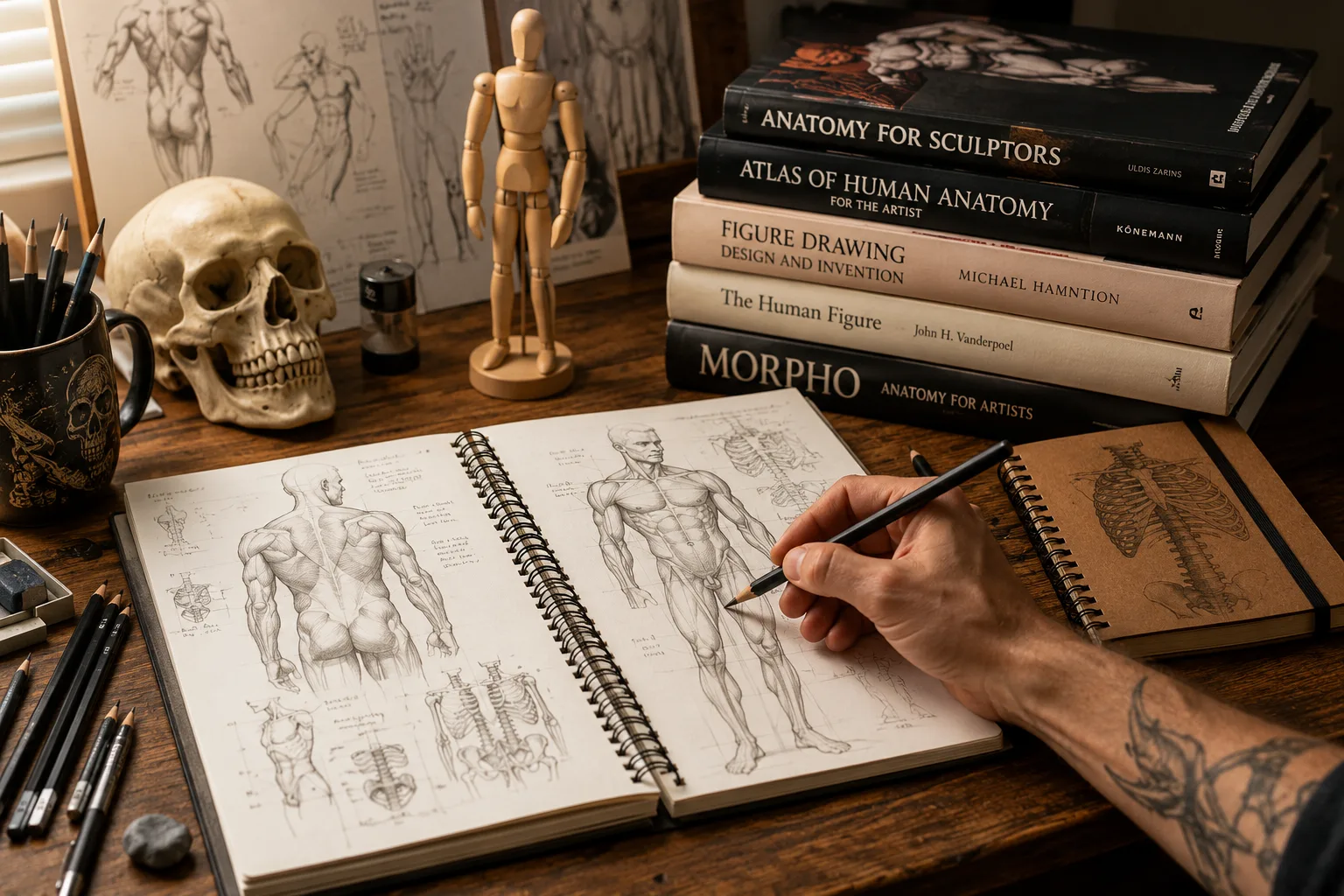 Artist practicing drawing anatomy
