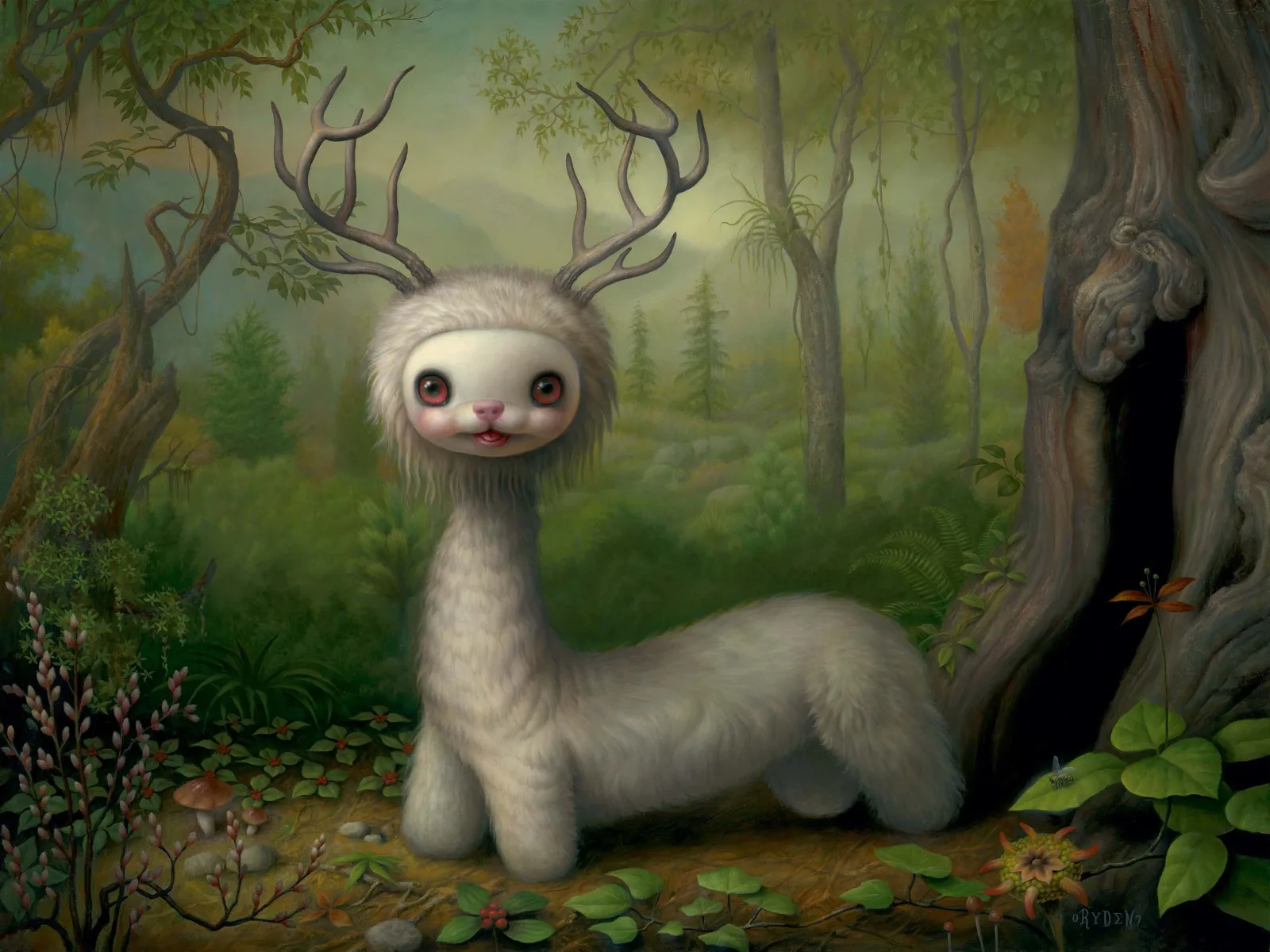 Painting inspired by the dreamlike symbolism and Pop Surrealism style associated with Mark Ryden