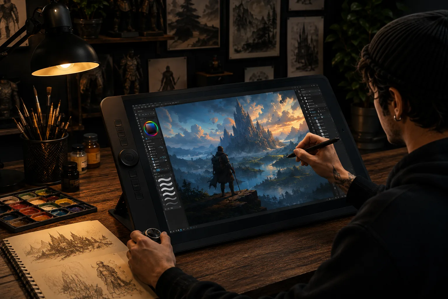 Beginner's guide to digital artwork — an illustrator creating digital art on a drawing tablet