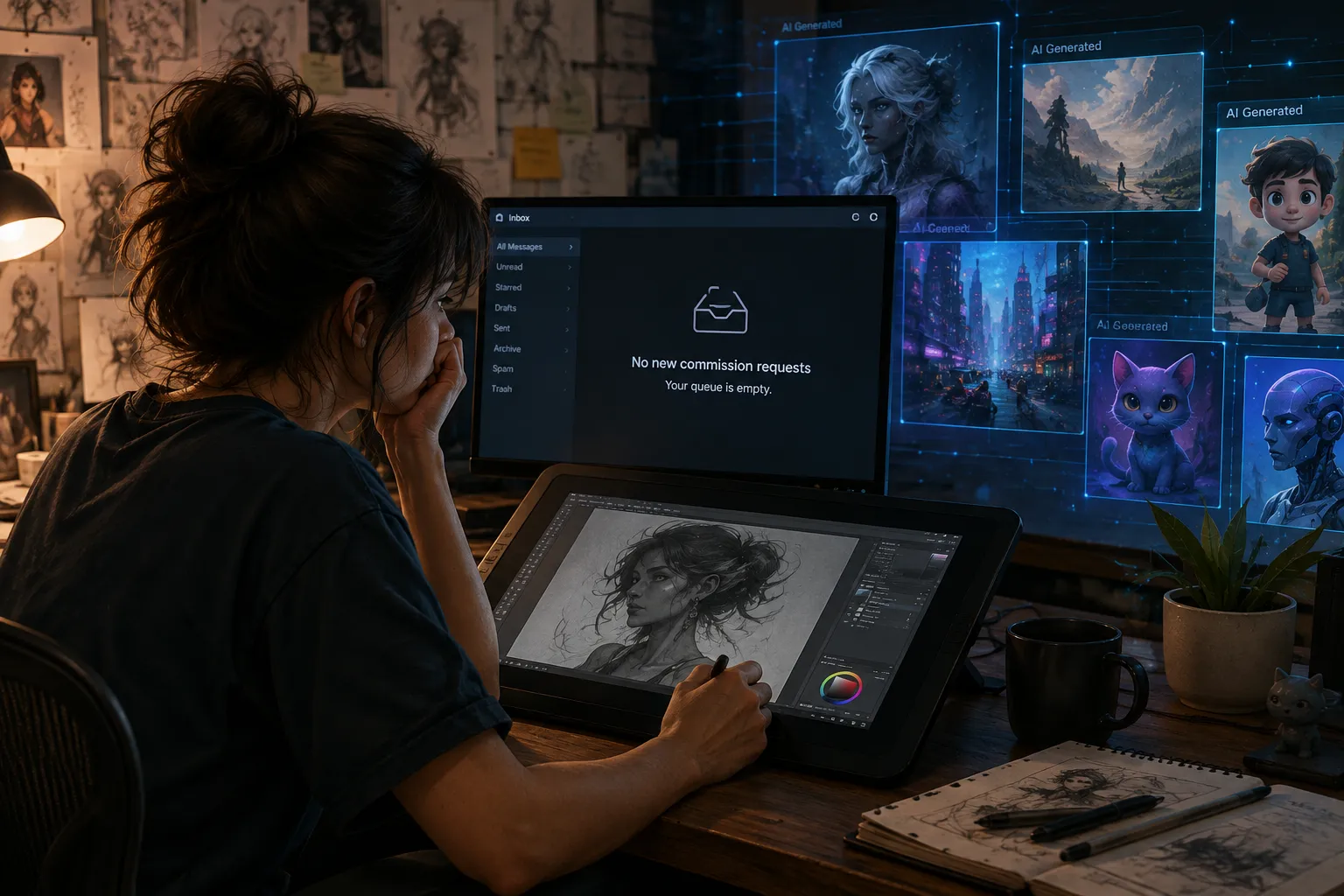 Freelance artist looking for art commissions while working on a digital illustration