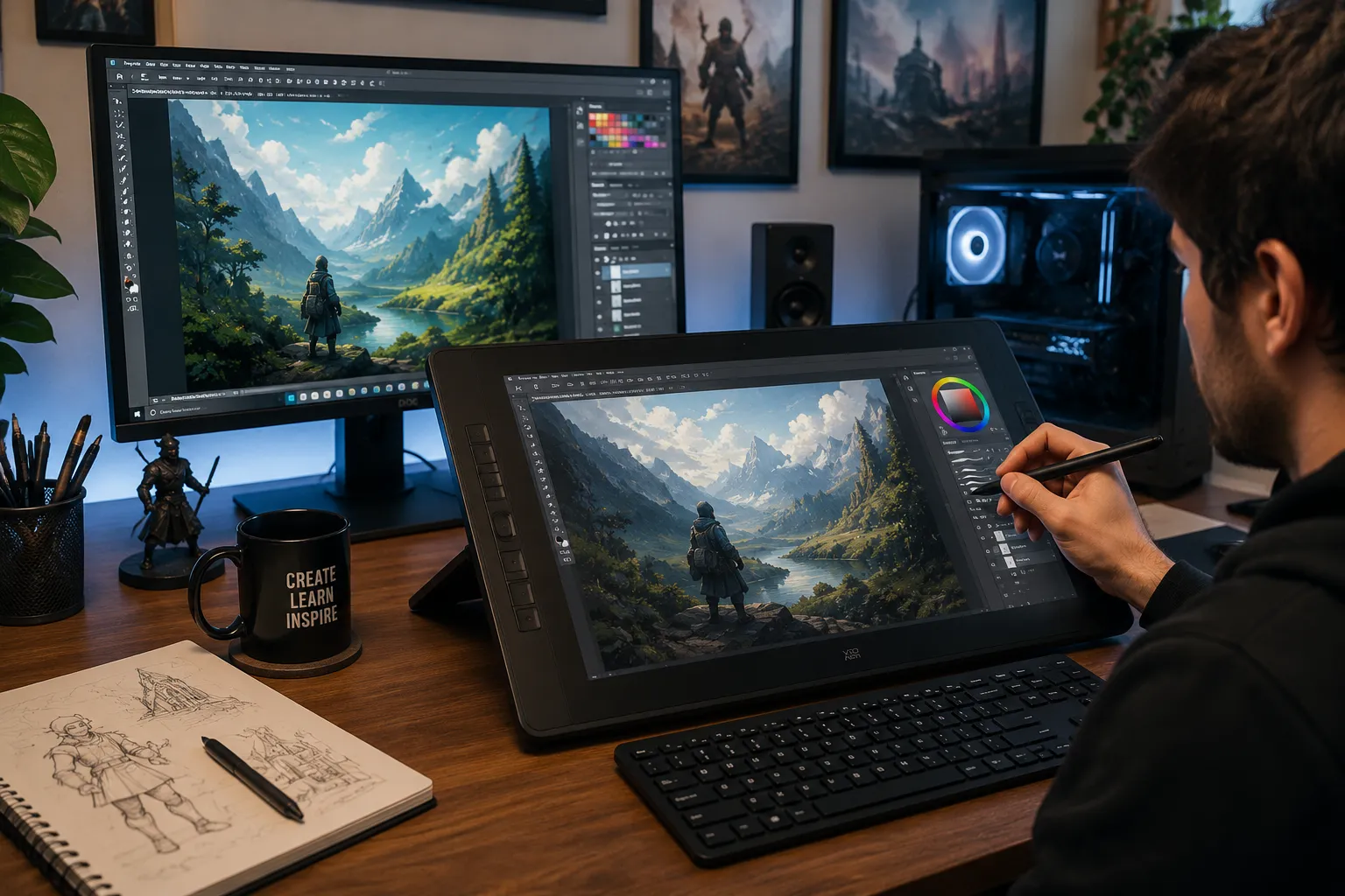 Digital artist using a Windows PC and drawing tablet as an alternative to Procreate
