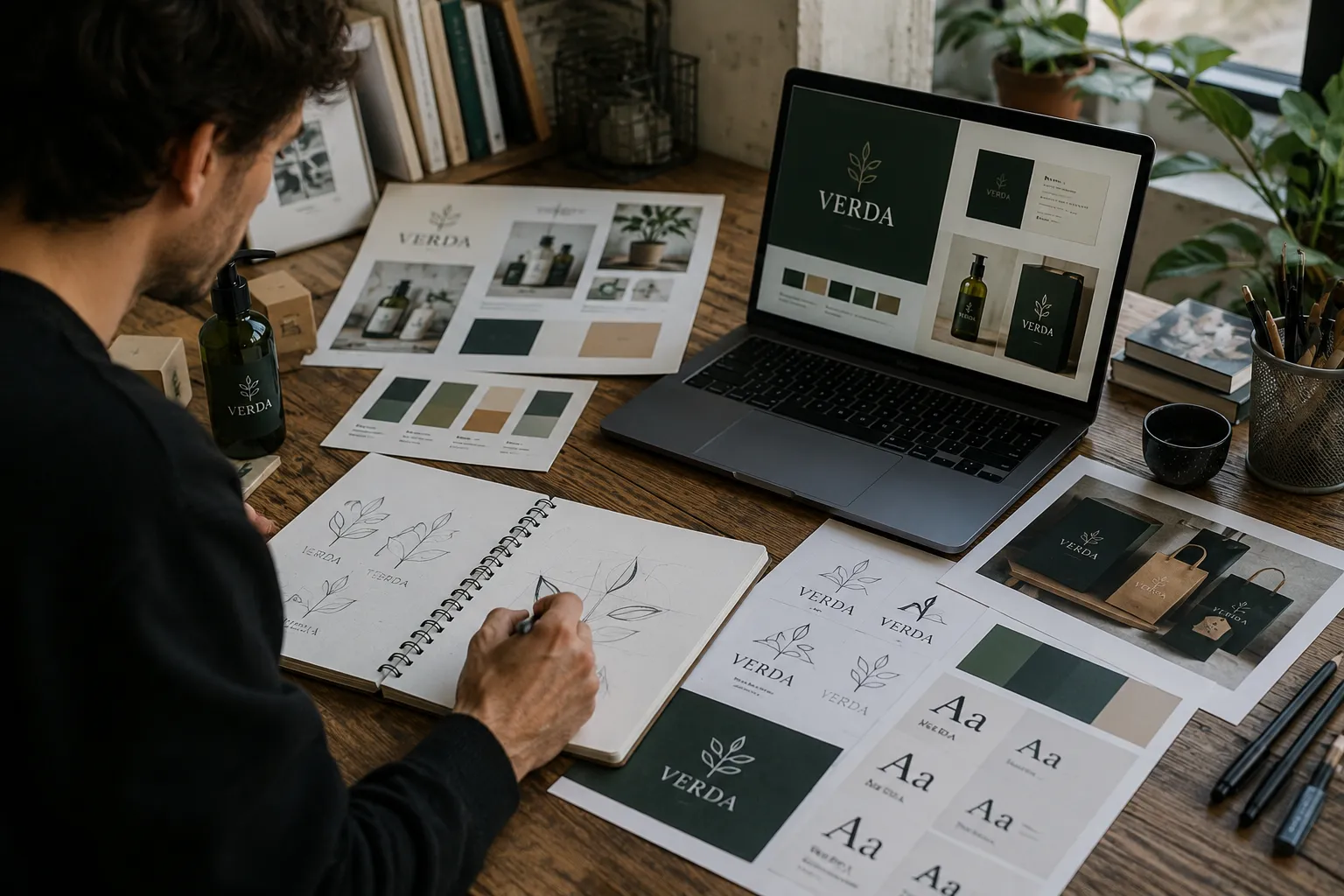 Designer creating a self-initiated branding project for a professional portfolio