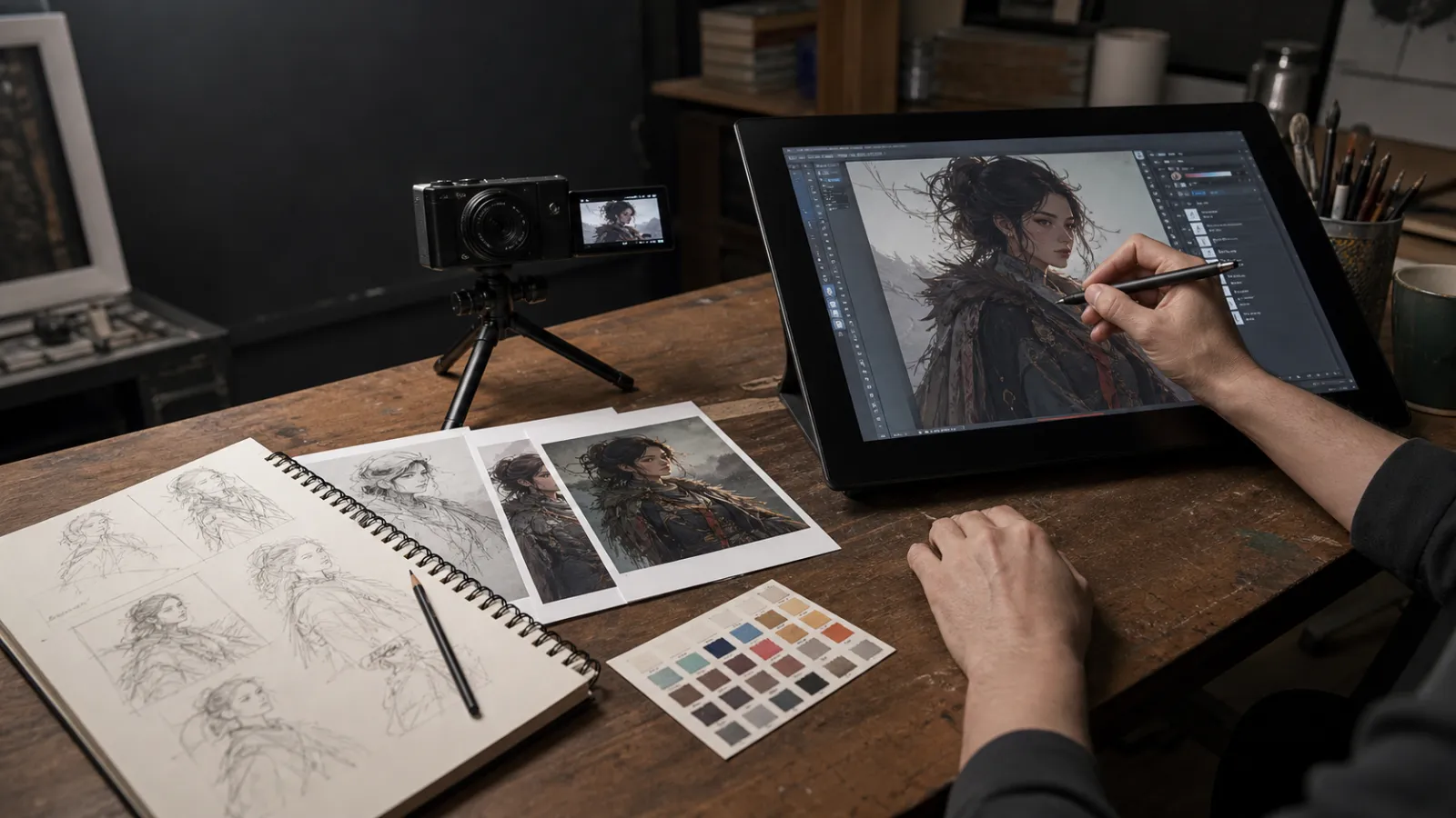 Artist documenting sketches, layers, and progress files to show that an artwork is human-made